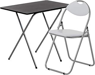 Harbour Housewares Wooden Folding Desk & Chair Set - Silver/White Small Portable Home Office Wooden Top Foldable Desk and Folding Chair Set Workstation for PC, Laptop Study