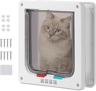 Cat Door Lockable, Medium Cat Flaps, Pet Safety Interior Door, 4 Way Locking Cat Flap Door for Wall Interior Exterior Door, Pet Door for Cats and Small Dogs