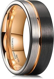 King Will Loop Tungsten Carbide Wedding Band 6mm 8mm Rose Gold Line Ring Black and Silver Brushed Flat/Beveled Edges Comfort Fit