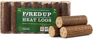 Certainly Wood 'Fired Up' Heat Logs for Wood Burners & Open Fires - 7 Units of Natural Long Burning Eco Logs, Firelogs, Night Briquettes, Solid Firewood for Log Burner & Fireplace - Indoor or Outdoor