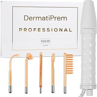 DermatiPrem High Frequency Facial Machine- Portable Handheld High Frequency Facial Wand- Skin Therapy Machine w 5 Fusion Neon