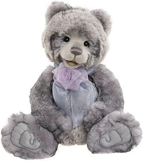 Charlie Bears – Siesta | Light Grey Teddy Bear with Bow Collectable Toy Plush Fully Jointed Handmade