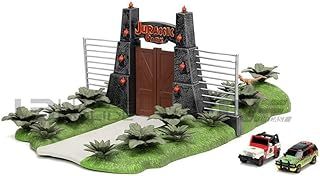 Jurassic Park 30th Anniversary Jurassic Gate Nano Scene Diorama w/ Two 1.65" Die-Cast Cars, Toys for Kids and Adults