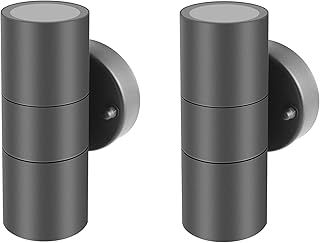 Kerry Outdoor Wall Lights, Up and Down Outside Lighting Mains Powered, Anthracite Grey Stainless Steel Waterproof IP44 Exterior Lamp, Wall Sconce for Front Door, Porch, Garden - 2 Pack (Bulb Excl.)