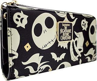 Nightmare Before Christmas Jack Oogie and Zero Metal Emblem Purse Clutch Coin Pocket & Card Holder, Black