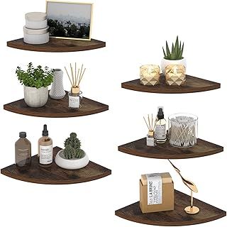 HORLIMER Corner Shelf for Wall Set of 6, Rustic Wooden Floating Corner Shelves for Kitchen Bedroom, Living Room, Bathroom