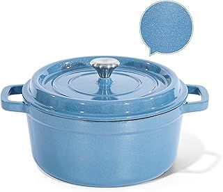 ROYDX Dutch Oven with Lids Oven Proof, 5.5L Enamel Casserole Dish Round 26cm, Suitable for Induction Gas Cooktops, Nonstick for Stew Saute Soup and Roasting - Sparkling Sapphire Blue
