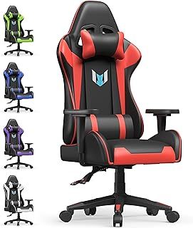 bigzzia Gaming Chair Office Chair,155 Degree PU Leather Ergonomic Office Chair with Lumbar Cushion&Headrest&Fixed Armrest,Gaming Chair Gaming Seat Adult Young Boy Girl (Red)