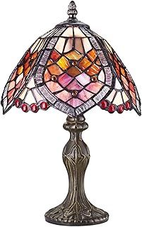 Handmade Red Beaded Stained Glass Tiffany Table Lamp by Happy Homewares