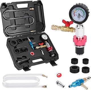 KAISAL Cooling System Coolant Vacuum Purge and Refill Kit Automotive Pneumatic Antifreeze Filler with Pressure Gauge, 5 Sizes Adapters for All Vehicles