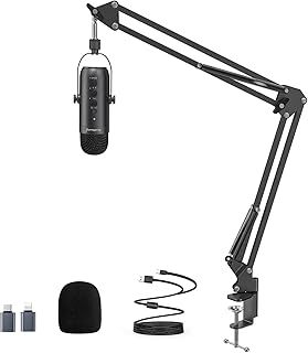 USB Gaming Microphone Kit, k66 Podcast Mic for iPhone PC Android PS5, Noise Cancelling Cardioid Microphone with Arm/Quick Mute/Echo/Monitoring &2 Adapters for Recording Live Streaming, ASMR