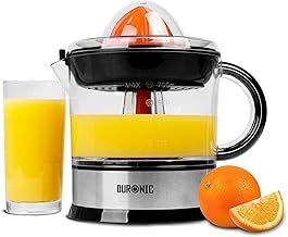 Duronic Electric Juicer Machine JE407 Citrus Squeezer, Fresh Hand Pressed Orange Juice Maker, Whole Fruit Extractor Machines for Cold Press Oranges, Lemon, Lime, Grapefruit with 2 Cones & Pulp Filter
