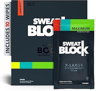 SweatBlock Antiperspirant Body Wipes for Men & Women - Max Clinical Strength Anti Sweat Wipes - Block Sweat & Treat Hyperhidrosis - 10 Unscented Wipes
