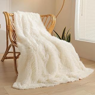 XeGe Luxury Faux Fur Throw, Beige Soft Fluffy Blanket Single, Ivory Shaggy Plush Decorative Couch Blanket, Cute Furry Fuzzy Lap Throw for Office Bedroom Living Room Beige
