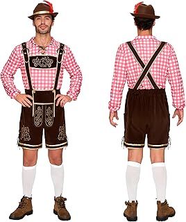 Spooktacular Creations Men’s Green Blue Red Plaid German Bavarian Oktoberfest Costume Set for Halloween Dress Up Party and Beer Festival L