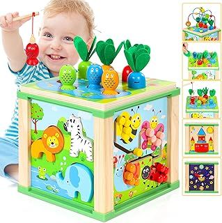 Activity Cube Baby Toys - Wooden Toy for 1 2 Year Old Boys Girls - Montessori Activity Table Carrot Toys - Toddler Toy Easter Gifts for Kids 1st Birthday Gifts for Girls Boys