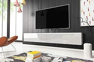 MINIO - TV Stand Cabinet DONNA, TV Unit 180 cm Wide, Standing or Hanging TV Lowboard, Laminated Chipboard, Practical and Functional - White matt/High gloss