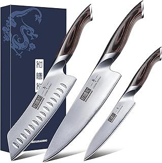HOSHANHO 3 Pieces Kitchen Knife Set, Professional Japanese Stainless Steel Chef Knife Set, Ultra Sharp Knives for Kitchen with Ergonomic Pakkawood Handle