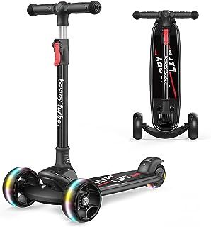 besrey Kids Scooter - Big Wheels Foldable Kick Scooter with Flashing LED Lights for Boys Girls, 4 Levels Height Adjustable Scooter, Wide Deck Scooter for Kids Ages 2-8