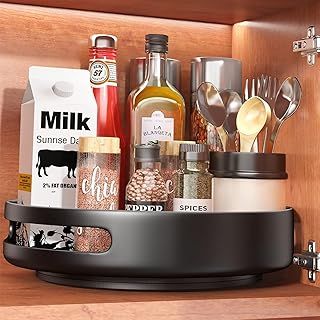 2 Tier Lazy Susan Turntable Cupboard Organiser, Metal Rotatable Spice Rack for Fridge and Inside Cupboard, Multi-Functional Kitchen Storage & Organisation