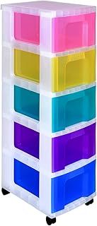 Really Useful Box Plastic Storage Unit 5 X 12 Litre Clear Frame / Rainbow Drawers