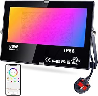 DUSKTEC LED RGB Floodlight Outdoor 80W, Colour Changing Smart Flood Lights with Plug IP66 Waterproof, Plug-in Outdoor Garden Lighting Mains Powered 800W Equivalent with APP Controlled