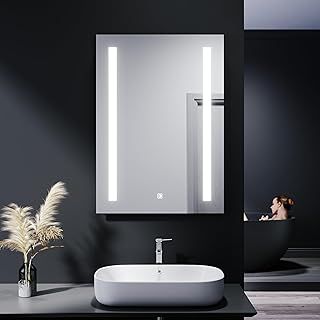 ELEGANT 500 x 700mm LED Illuminated Bathroom Mirror with Shaver Socket Demister Pad Wall Mounted Vanity Mirror with 3-Color Temperature Single Touch Sensor IP44 Smart Modern Dimmable