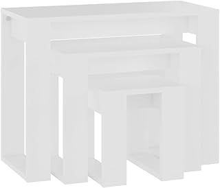 vidaXL 3x Nesting Tables Home Living Room Bedroom Furniture Accessories Accent End Side Nest of Table Nightstand Set Chipboard White