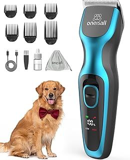 oneisall Dog Clippers Professional for Thick Hair, Heavy-Duty Grooming Kits with Detachable Metal Blade, Low Noise, 210 Min Run Time, Cordless Pet Shaver for Cockapoo Poodles