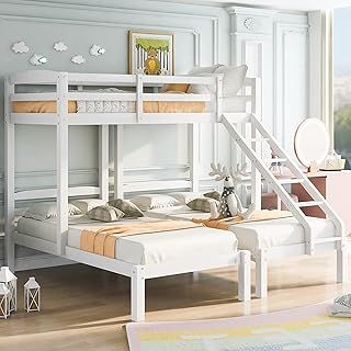 Kayan Bunk Bed Triple Sleeper with Side Ladder for Children and Teens 3FT, White (90x190cm,90x200cm)