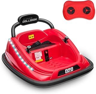 Kids Bumper Car, 12V Children Waltzer Car with Dual Joystick, Remote Control, Flashing Lights and Music, 360° Spin Electric Ride on Car for Baby Age 3-8 Years Old (Red)