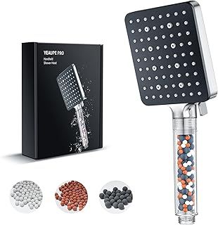 Shower Head with Filter,YEAUPE PRO Square Pure Shower,Bathroom showerhead (115 * 100mm), Shower Heads High Pressure 6 Jet Modes,Universal Powerful Flow Rain Hard Water Softener Handheld Shower Head