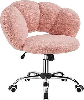 Yaheetech Boucle Upholstered Desk Chair Makeup Vanity Chair with Wheels Cloud-shaped Accent Chair Swivel Home Office Chair with Adjustable Height for Living Room, Bedroom Women Pink
