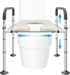 Toilet Safety Frame Adjustable Raised Toilet Seat, Height and Width Adjustable Toilet Rails, Toilet Frame for Disabled and Elderly, Toilet Frame with Seat, 397 lbs, Toilet Surround Safety Frame