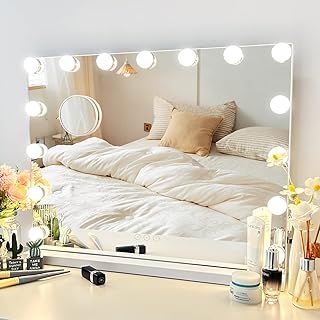 Vanity Mirror with Lights Lighted Makeup Mirror with 15 Dimmable LED Bulbs,3 Color Lighting Modes,USB Charging Port Touch Control,Sturdy Metal Frame Design 22.8x18 Inch,White