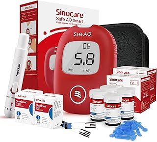 sinocare Diabetes Testing Kit/Blood Glucose Monitor Safe AQ Smart/Blood Glucose Sugar Test Kit with Test Strips x 100 & Lancing Devices x 100 for UK Diabetics -in mmol/L