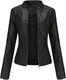 YYNUDA Leather Jacket Women PU Biker Moto Jacket Zip Up Classic Short Bomber Jacket Standing Collar Motorcycle Coat
