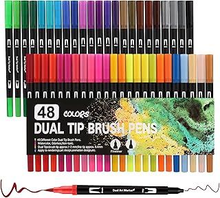 Funnasting Dual Tip Brush Pens, Colouring Pens 48 Colors Felt Tip Pens Art Markers with Flexible Nylon Brush Tip & Fineliner Tip for Colouring/Drawing/Sketching/Painting