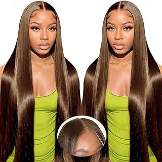 Glueless Wigs For Women Human Hair, Light Chocolate Brown Human Hair Wig 5x6 Pre Cut Lace Front Wigs Human Hair, 180 Density Straight Ready To Wear Glueless Wig Pre Plucked Lace Frontal Wig 16 Inch