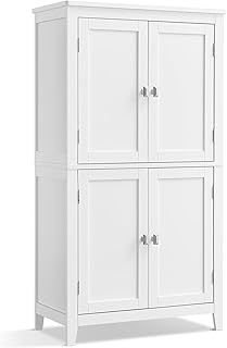 VASAGLE Bathroom Cabinet, Bathroom Storage Unit, Kitchen Cabinet, Freestanding Cabinet with 4 Doors, Adjustable Shelves, 30 x 60 x 110 cm, White BBC552P31