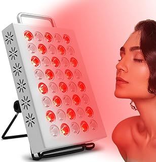 Red Light Lamp Panel, Trayvespace 36W High Power Near Infrared Lamp with Cooling Fan, 3 Timer, 5 Brightness Infrared Light Lamp for Home, Office (White)