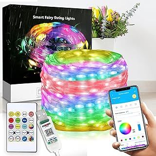 20m/66ft RGB-IC 200 LEDs Fairy String Lights Multicolor App & Remote Control smart Rope lights USB Powered, Timer Music Sync DIY Halloween Decor Tree Lights for Indoor/Outdoor/Garden/Xmas Decoration