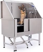 ZELCAN Professional Dog Grooming Tub, 127cm Stainless Steel Pet Dog Grooming Bath Tub, Wash, Shower and Sink with Faucet, Adjustable Floor Grate & Walk-in Ramp(50 Inch)