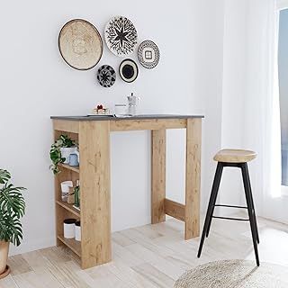 Serina Bar Table - Stylish & Durable Kitchen/Dining Table with Storage, Anthracite & White, Manufactured Wood, Scratch-Resistant (Anthracite Top & Oak)