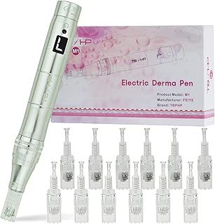 TBPHP Dermapen M1 Upgraded Electric Wireless Beauty Pen LCD Screen with 12 Replacement Cartridges (Silver)