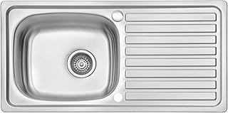 JASSFERRY 860 x 435 mm Stainless Steel Kitchen Sink Single 1 One Bowl Reversible with Waste Pipes Clips - 10 Year Warranty