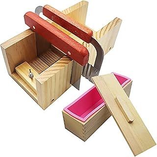 soap Mould and Cutter,Handmade soap Making kit,Adjustable Wooden Soap Cutter,Silicone Moulds for soap with Lid,Stainless Steel Wavy & Straight Scraper Soap Making Supplies