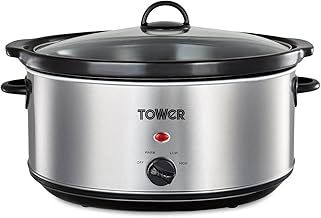 Tower T16040Y Slow Cooker with 3 Heat Settings and Removable Dishwasher Safe Crock Pot, 6.5 Litre, 300W, Stainless Steel