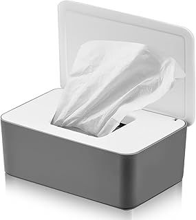 1 Pieces Wet Wipes Storage Box, Grey-White Baby Nappy Wipes Dispenser, Tissue Storage Box Case, Wet Box Dust Proof Holder with Lid Seal Dustproof