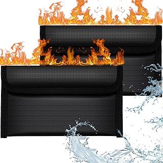 Fireproof Document Bag, 2pcs 8x4.6 Inches Money Fireproof Bag, Solid Silicone Coated Waterproof and Fireproof Safe Storage Bag with Zipper for Cash, File, Passport, Valuables Box (Black)